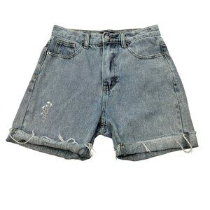 Pretty Little Thing Womens Cuffed Cut Off Jean Shorts Embroidered Size 0